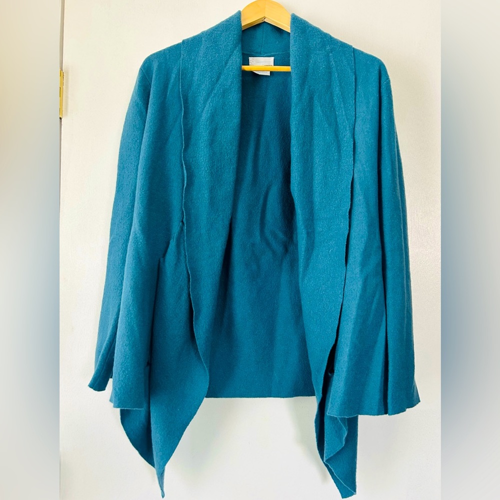 Bibelot 100% Wool Teal Wrap Cardigan Unique Design